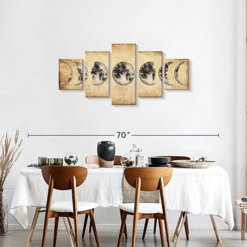 " Grunge Moon Phases Multi Piece Canvas Print " 5 - Pieces, 24" H x 55" W x 1.25" D