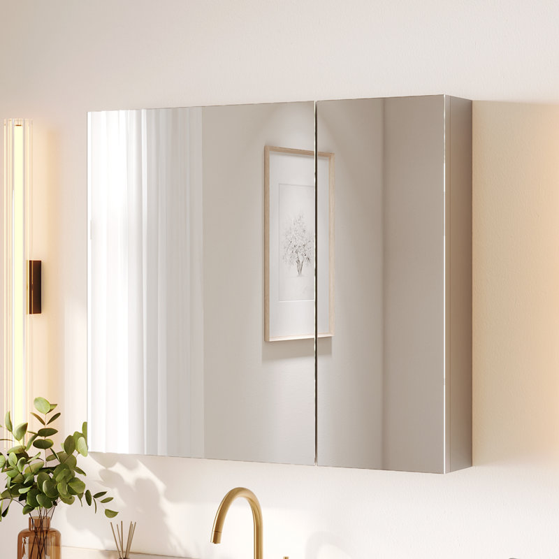 30'' W x 26'' H Surface Frameless Medicine Cabinet with Mirror and 2 Adjustable Shelves