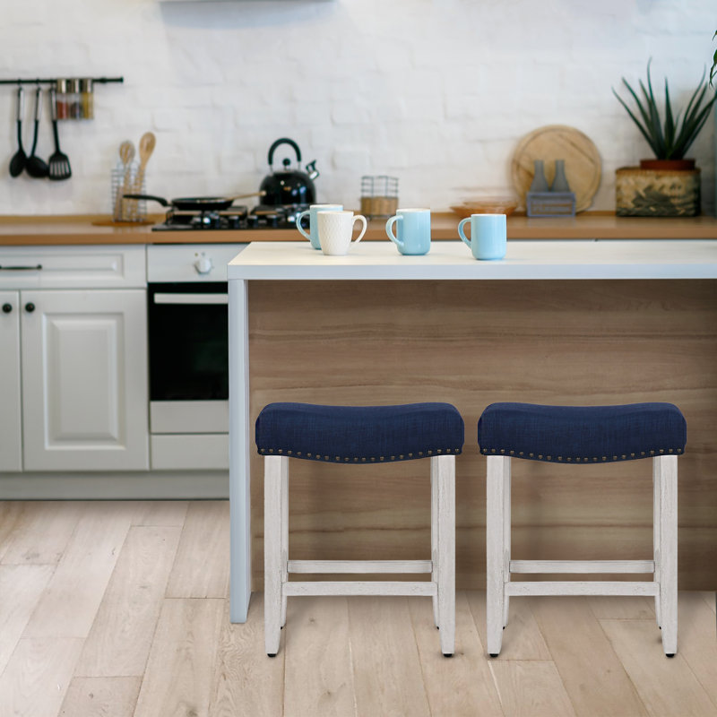 Tabouret de bar et de comptoir Jameson (ensemble de 2), Tabouret de comptoir (siège d’une hauteur de 24, Blanc/bleu marine, 2