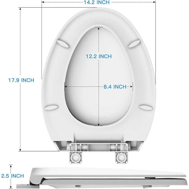 19inch Elongated Toilet Seat, Safe PP Material, Quiet-Close, Easy Installation Release with Included Hardware, Universal Fit for Standard Toilets  white