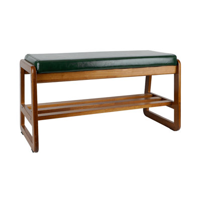 Faux Leather Upholstered Solid Wood Entryway Storage Bench