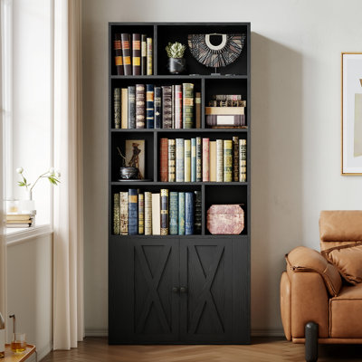 Bookcase 6 Tiers with Doors and Cube Storage for Home Office