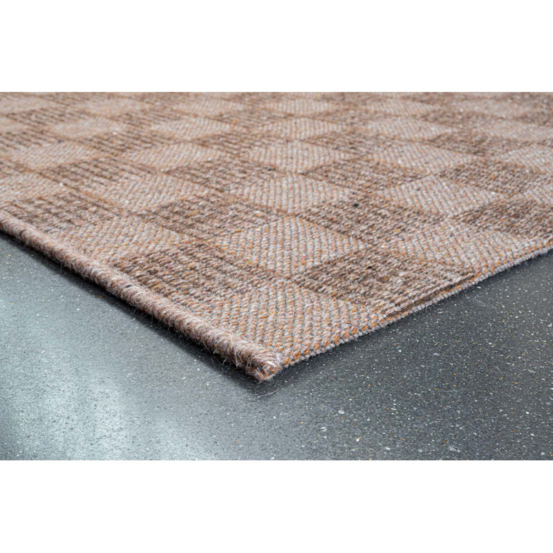 Orene Chequered Wool Flatweave Area Rug, Rectangle 140cm x 200cm