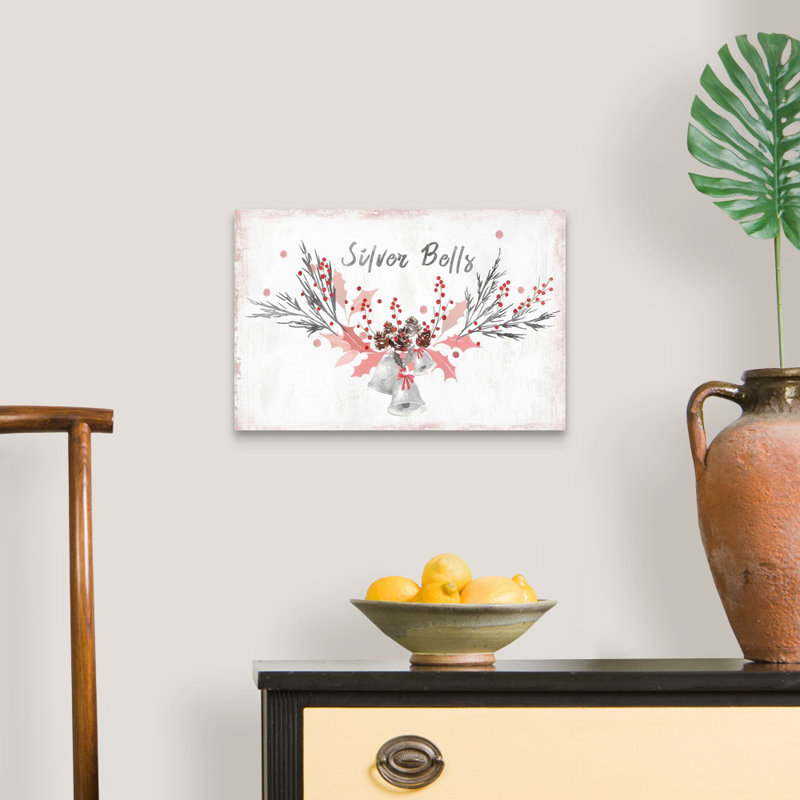 Cloches argentées-impression d’art textuel sur toile, Toile tendue, H 32 po x l 48 po x P 1,25 po