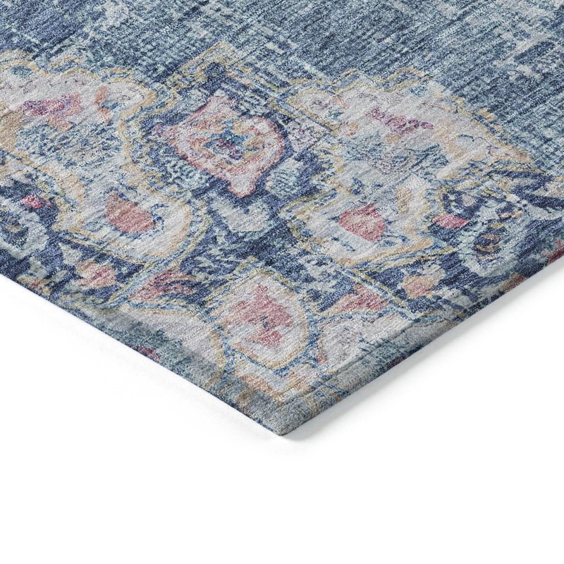 Machine Washable Indoor/Outdoor Claudian ACN1236 Blue Rug, Rectangle 5' x 7'6"