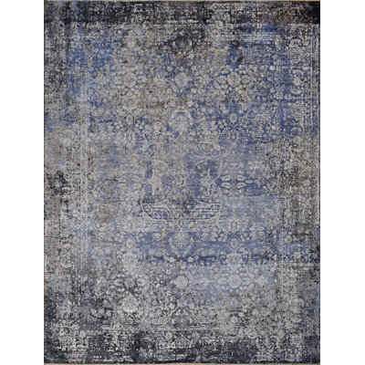 Fine Pure Silk hand-knotted Silk Gray/Blue Area Rug