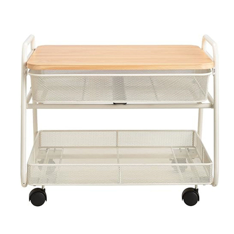 Under-Desk Utility Cart & Multi-Use Printer Stand, Mobile Rolling Cart with 2 Mesh Baskets, White