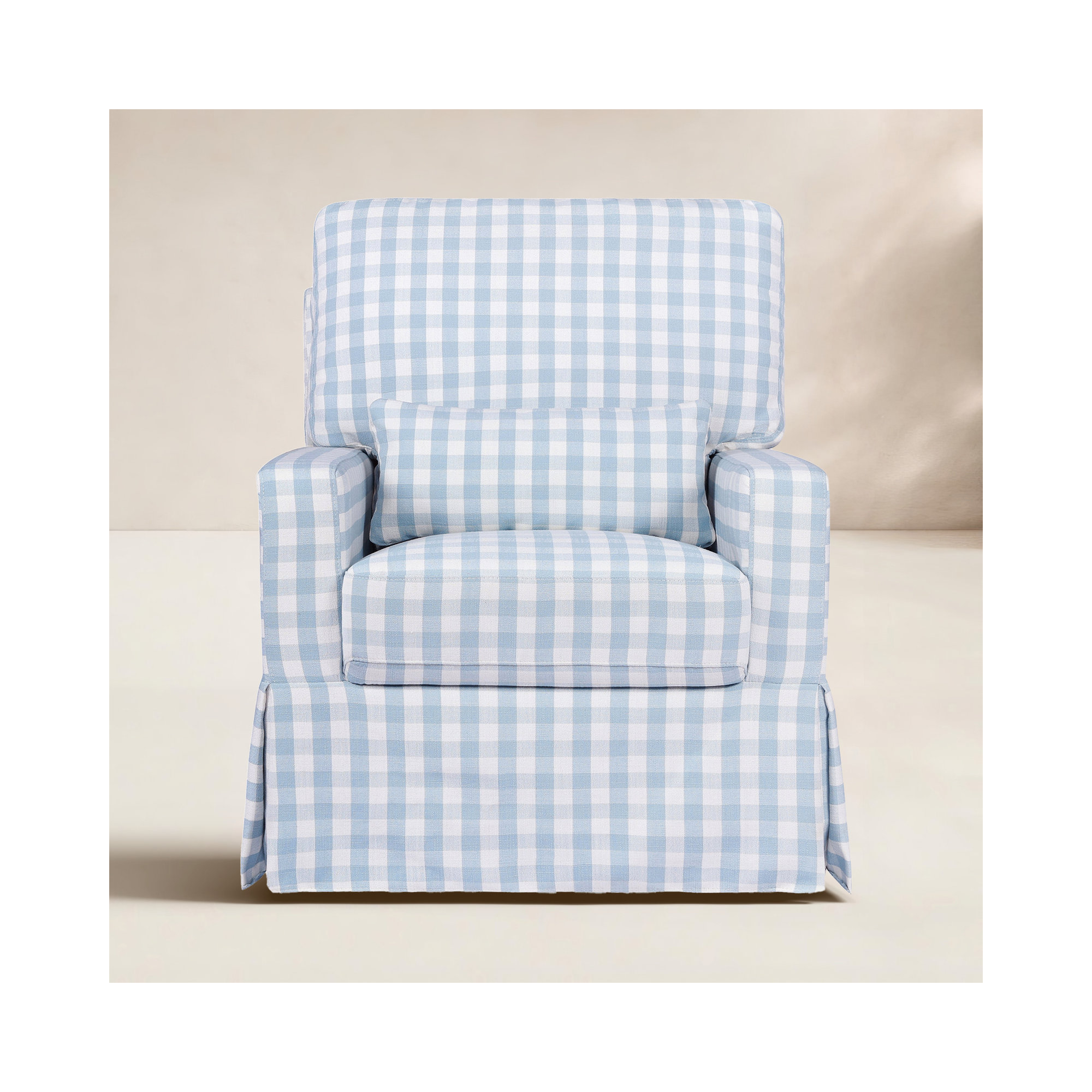 Crawford Upholstered Swivel Glider, Blue Gingham Livesmart®