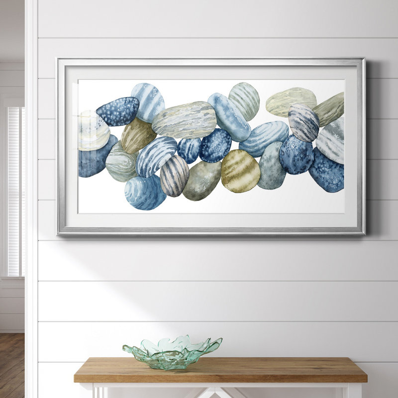 Found Pebbles III - Peinture encadrée, Papier avec cadre argenté, H 22,5 po x l 42,5 po x P 1,5 po, Blanc