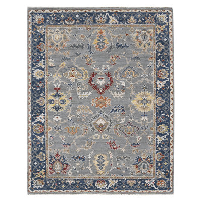 Hillard Oriental Hand-Knotted Wool Gray/Blue/Yellow Area Rug -  Darby Home Co, F3CD84BEE58D4C5F878C5CBFE2566614