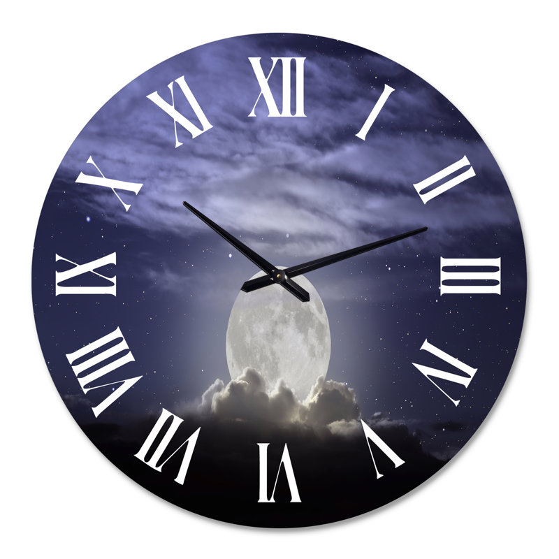 Pleine lune se levant dans une nuit nuageuse - horloge murale nautique et côtière, Grand