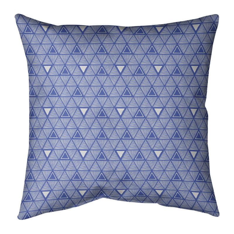 Coussin décoratif triangles dessinés à la main classiques, Bleu clair, H 20 po x l 20 po, Duvet synthétique