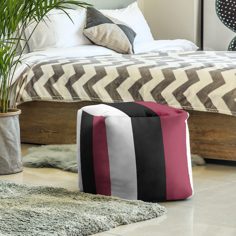 Repose-pieds cubique Tennessee, H 13 po x l 13 po x P 13 po, Blanc / rouge / noir