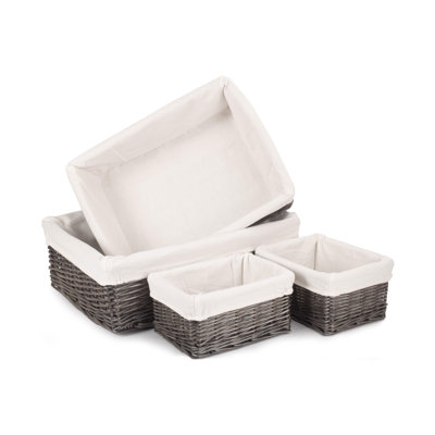Wicker 4 Piece Storage Basket Set with Lining