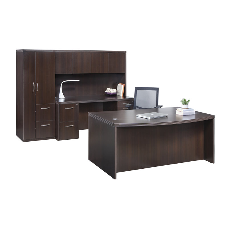 Mocha Wood Executive Desk with Drawer and Nickel Accents