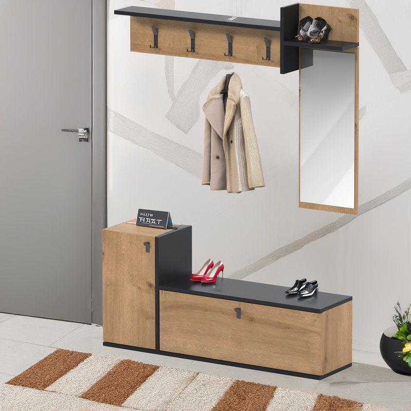 Hall Tree 47.2'' Wide With Mirror And Shoe Storage