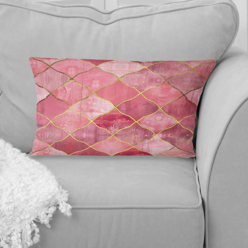 Coussin lombaire moderne rose et doré scintillant
