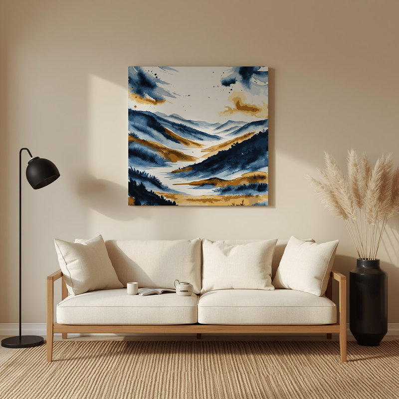 Aquarelle paysage 52, art mural gris en métal, H 32 po x l 32 po