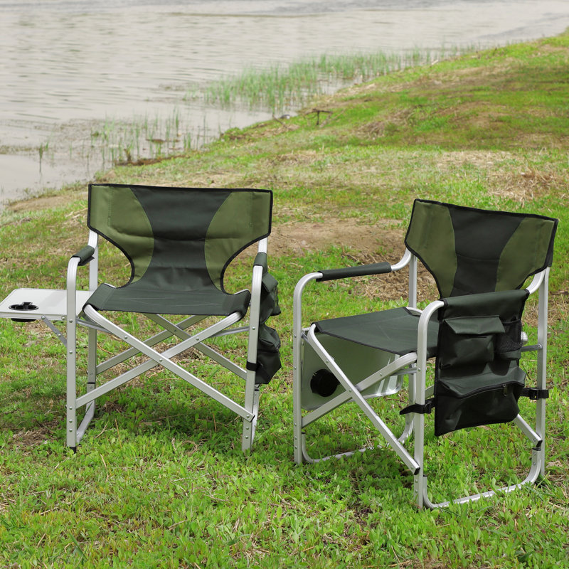 Chaise de camping avec table d'appoint et rangement - Récepteurs surdimensionnés pour activités de plein air