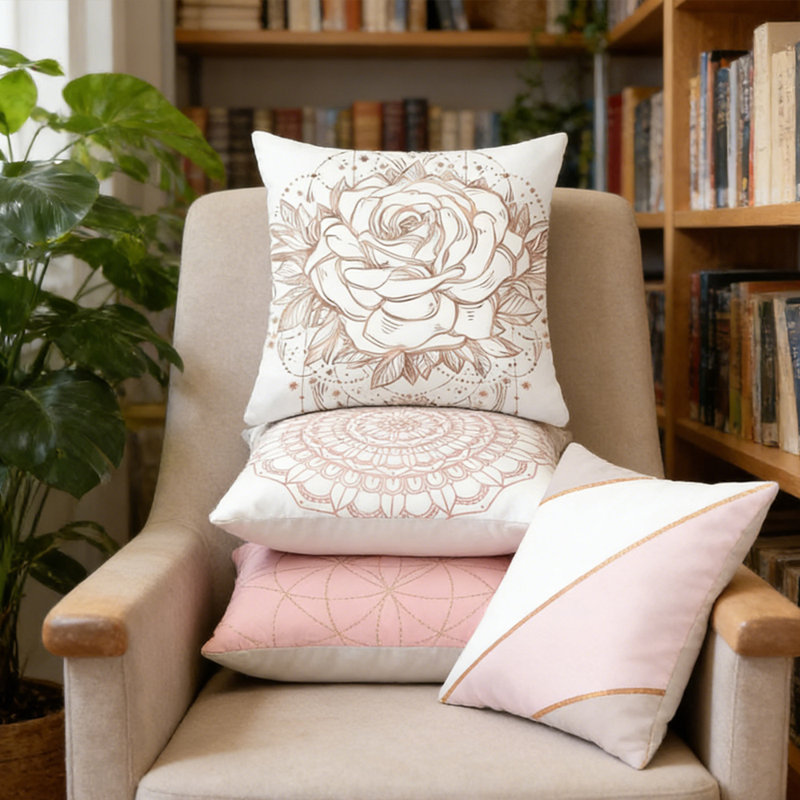 4-Pack Pink Geometric Decorative Throw Pillow Cover for Home Sofas, Sofa Beds, Beds - 18*18 Inch Modern Abstract Pattern Polyester Throw Pillow Cover(Inserts Not Included)