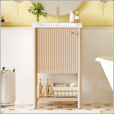 20-Inch French Style Bathroom Vanity With Ceramic Sink, Freestanding Single Set With Soft Closing Door And Ample Storage