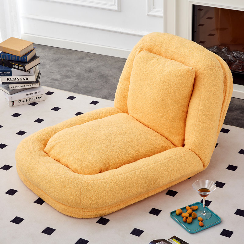 Jora Folding Upholstered Chaise Lounge with Adjustable Backrest, Yellow Teddy