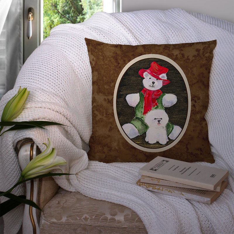Coussin intérieur / extérieur Bichon Frise et ours en peluche