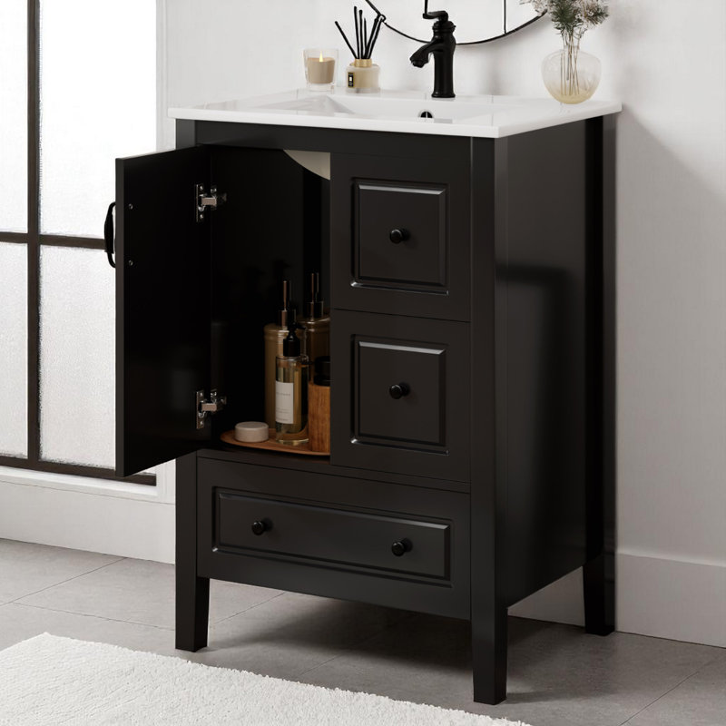 23.7'' Single Bathroom Vanity Set With Ceramic Top, Black