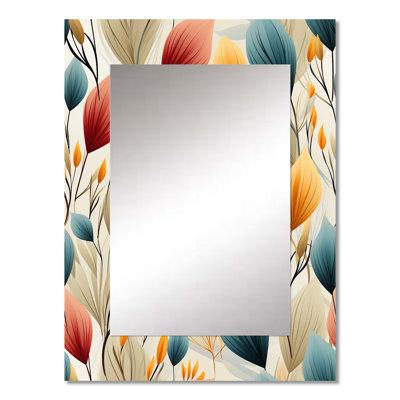 Deavan Teal And Beige Botanical Harmony - botanical  Unique Wall Mirror Decor, Boho Large Mirror, Printed Metal Art