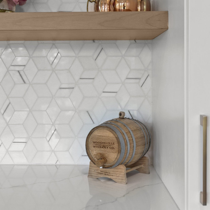 Morgana Polished Marble And Brass Mosaic, Thassos
