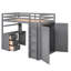 Lit mezzanine simple gris avec tiroirs de rangement, bureau et garde-robe. Bois massif. Optimisez l'espace. Aucune boîte de tiroir de fondation, étude de la fabrication en bois pour la longévité. Utilisation dans la chambre à coucher. Boîte-1313777080-1313777079