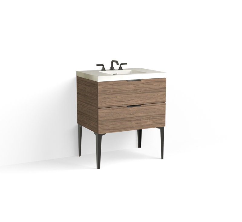 Avila 30" W Freestanding Single Bathroom Vanity with Dean Leg, Gloss White/8" Widespread, Biondo, Satin Nickel