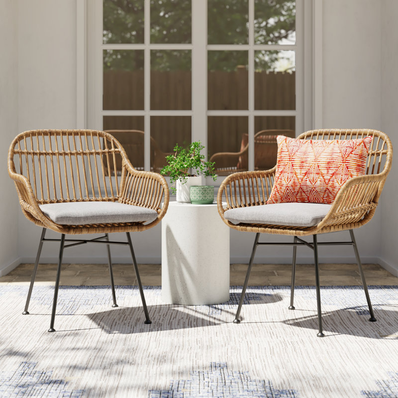 Chaise de patio avec coussins Aaronn, Brun clair / beige