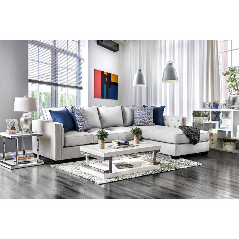 119" W Transitional Sectional, Light Gray/Blue