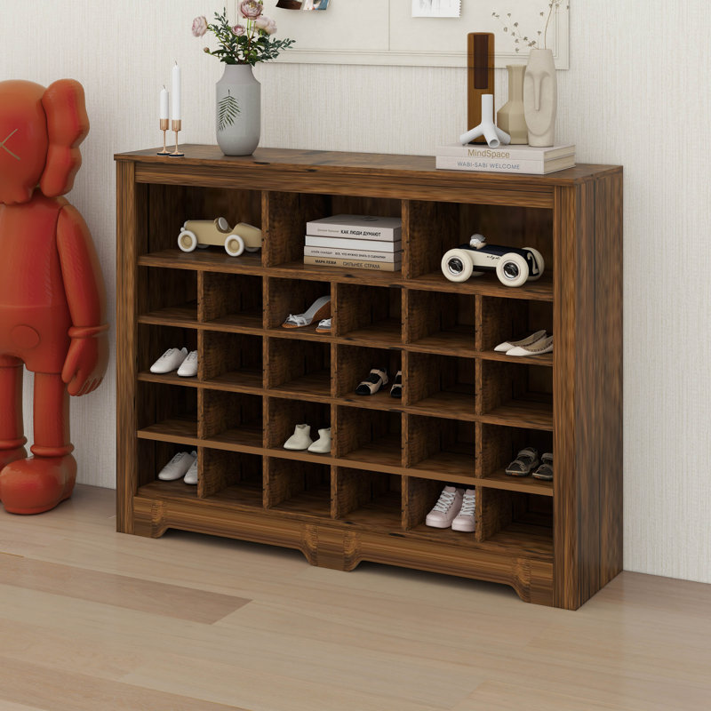 24 Shoe Console,Modern Shoe Cabinet Storage With Curved Base,Versatile Sideboard, Rustic Brown