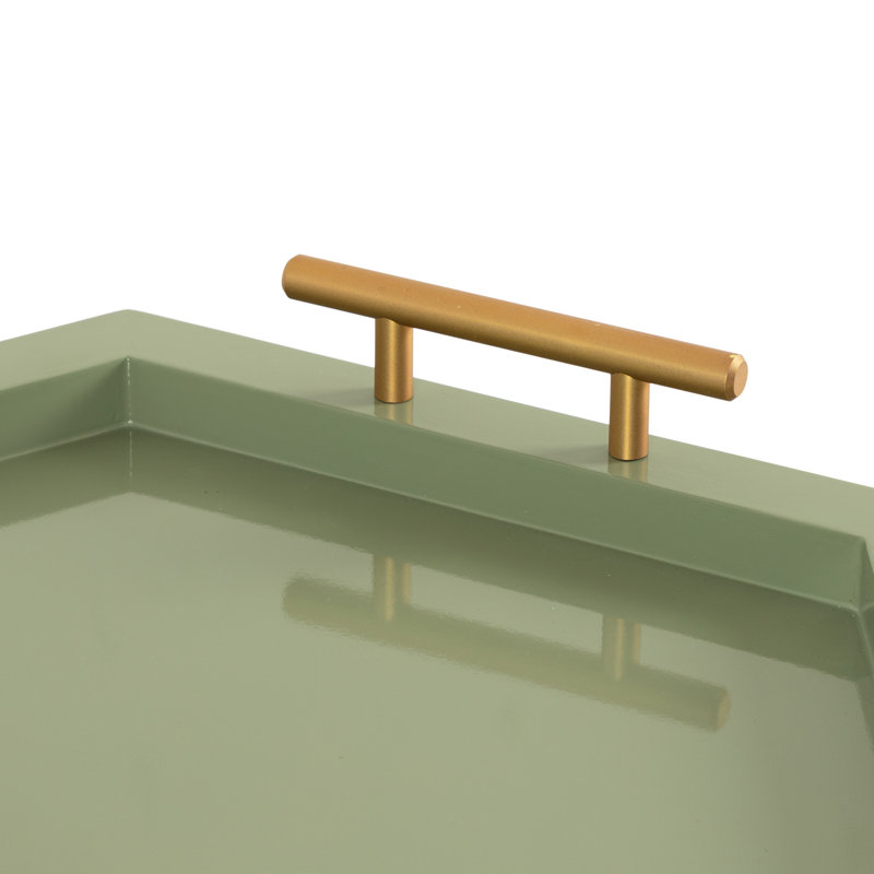 Reith Hexagon Manufactured Wood Tray with Metal Handles , 2.20" H x 18.00" W x 15.66" D, Green/Gold