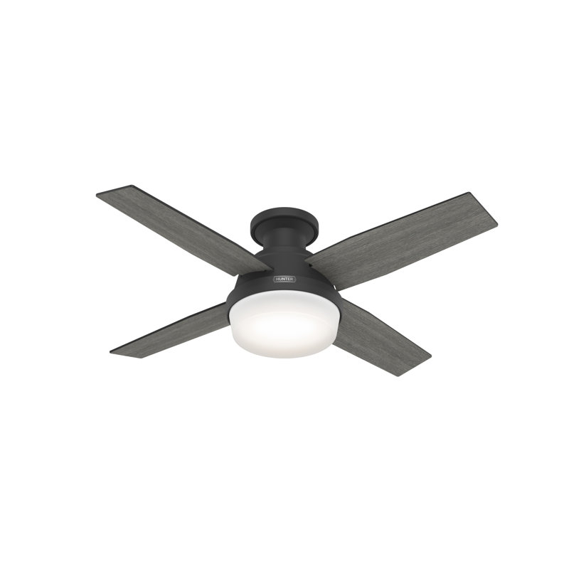 Dempsey Low Profile 44" 4 - Blade Indoor Flush Mount Small Room Ceiling Fan with Lights and Remote, Black