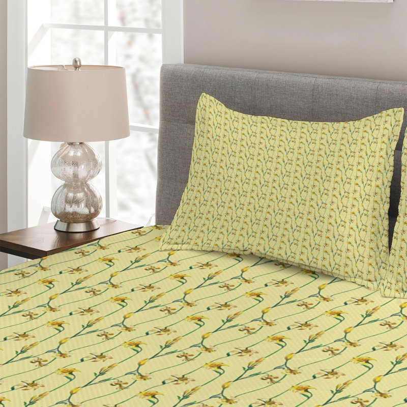 Farmhouse / Country Polyester Floral Coverlet, Queen Bedspread + 2 Shams