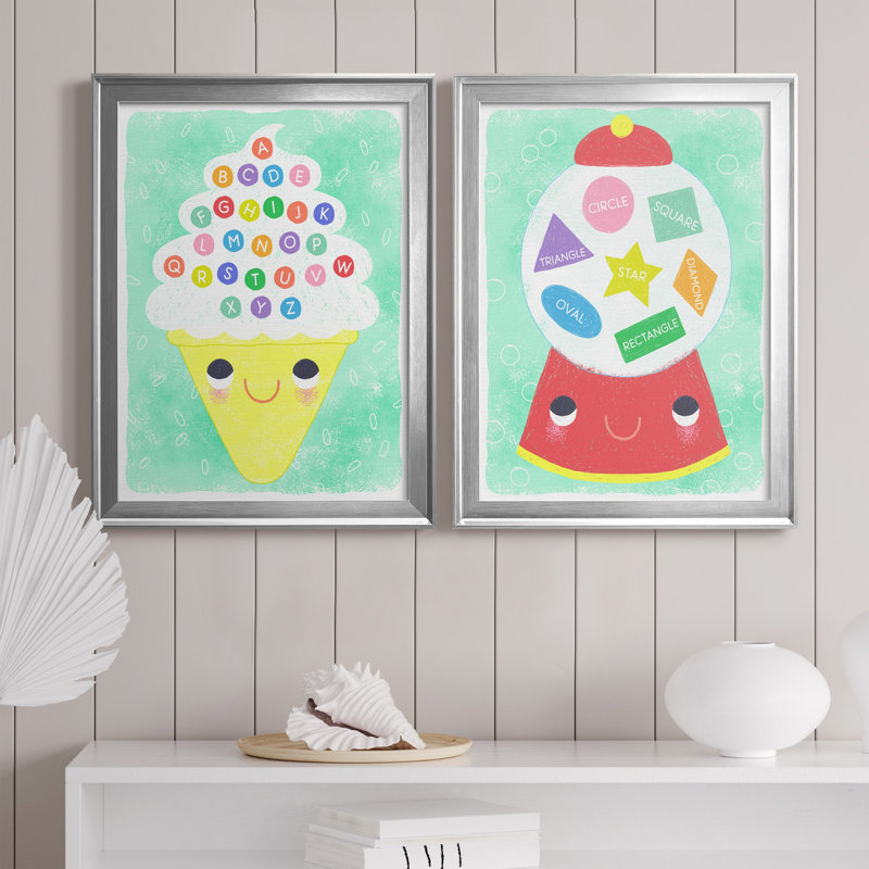 «Ice Cream Alphabet», ensemble de 2 peintures sur toile encadrées, H 22,5 po x l 61 po x P 1,5 po, Argent