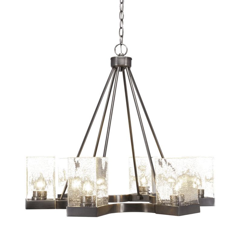 Karson 6 Light Uplight Chandelier Shown In Graphite Finish With 4" Square Clear Bubble Glass