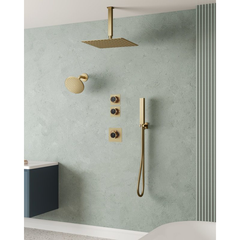 Système de robinet de douche thermostatique, pomme de douche à pluie haute pression 12 po avec douchette à main et valve brute