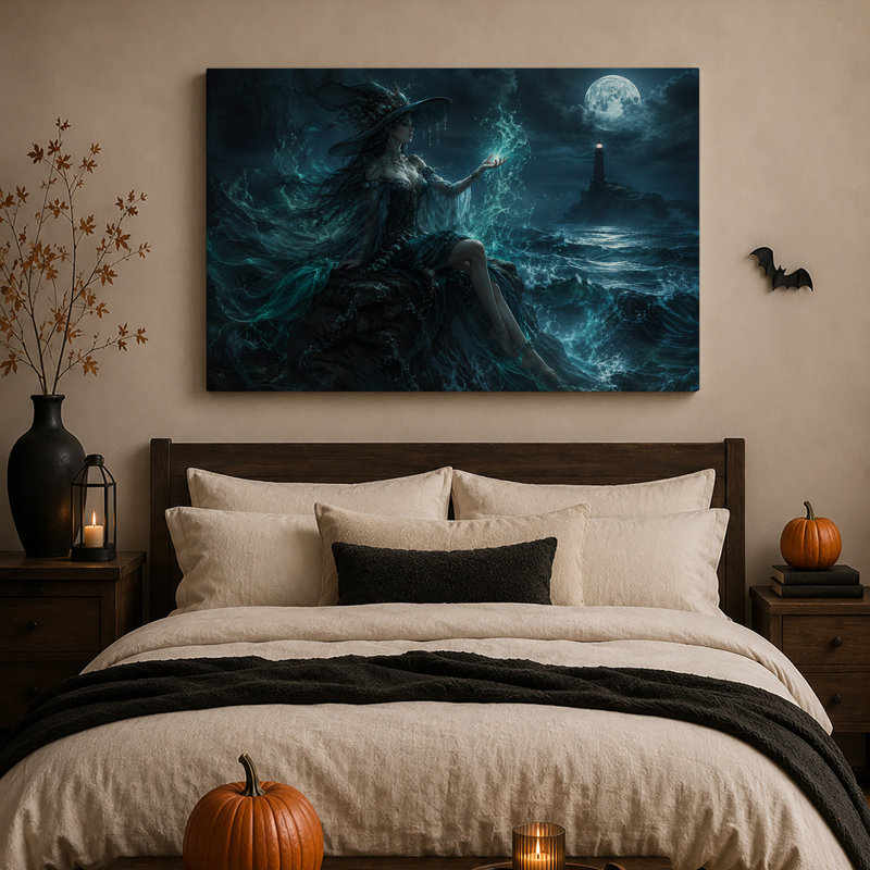 Impression sur toile, "Fantaisie sorcière avec magie bleue et Halloween", H 20 po x l 30 po