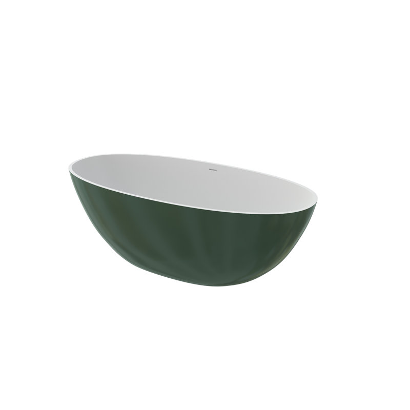 Premium Solid Surface Deep Soaking Bathtub, Matte Green