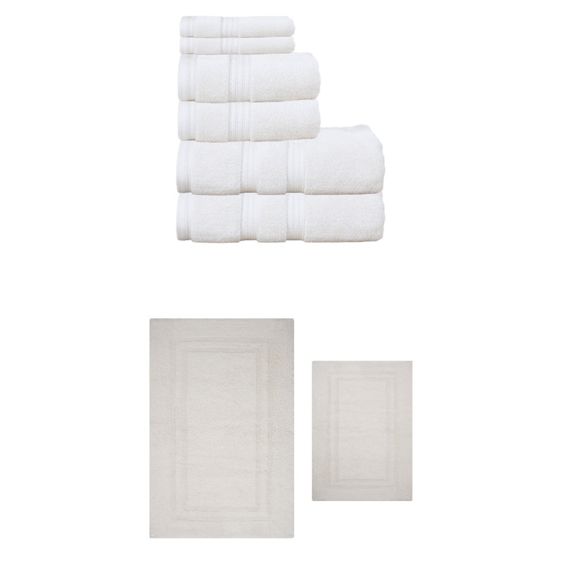 Buariki Collection 100% Soft Cotton 6 Pc Towel Set & Bath Rug Set, Reversible, Ivory