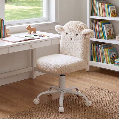 Kids' Swivel Desk Chair with Wheels - Height Adjustable Study Stool - Little Lamb Design with Soft Padding