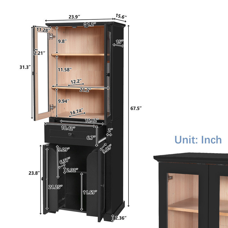 Freestanding Bathroom Vanity Cabinet with Glass Doors, Black