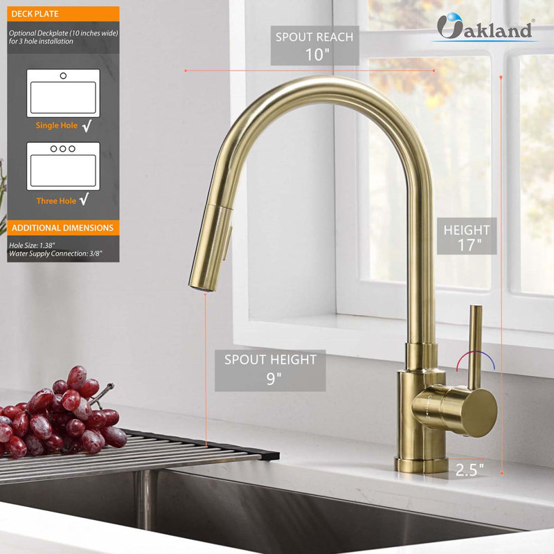 OAKLAND Pull Down Kitchen Faucet, Satin Gold