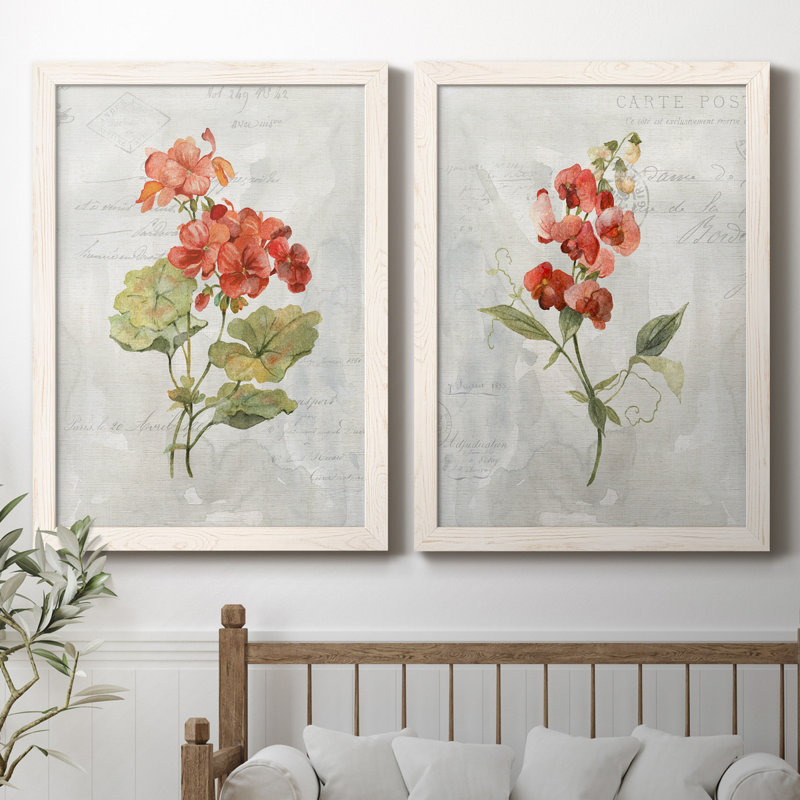 Lin géranium - ensemble de 2 reproductions d'art, H 31,5 po x l 47 po x P 1,5 po, Toile blanche encadrée, Pas de tapis