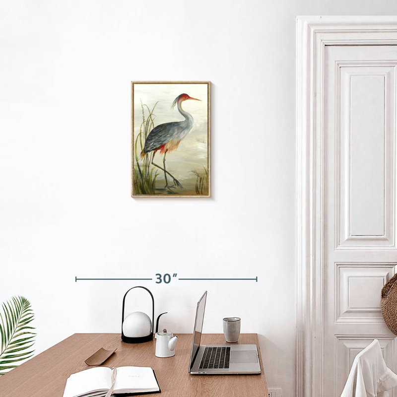 Héron cendré, Floating Frame Natural Wood, 13" x 19"