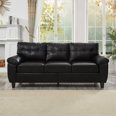 79" Three Seater Sofa Modern Design Faux Leather Couch,Living Room Sofa With Storage,Big Armrest Sofa,Upholstered Breathable PU Leather Sofa